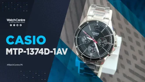 Casio MTP 1374D 1AV multi-hand black dial & silver stainless steel men's quartz wrist watch