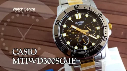 casio MTP-VD300G-1E two tone stainless steel chain multi hand dial wrist watch video review cover