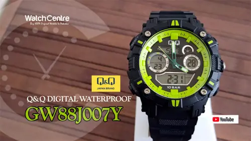 Q&Q GW88J007Y analog digital dial black resin band men’s wrist watch video review cover