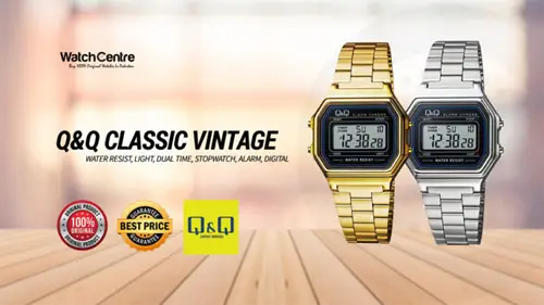 Q&Q M173J retro digital vintages watches in stainless steel chain