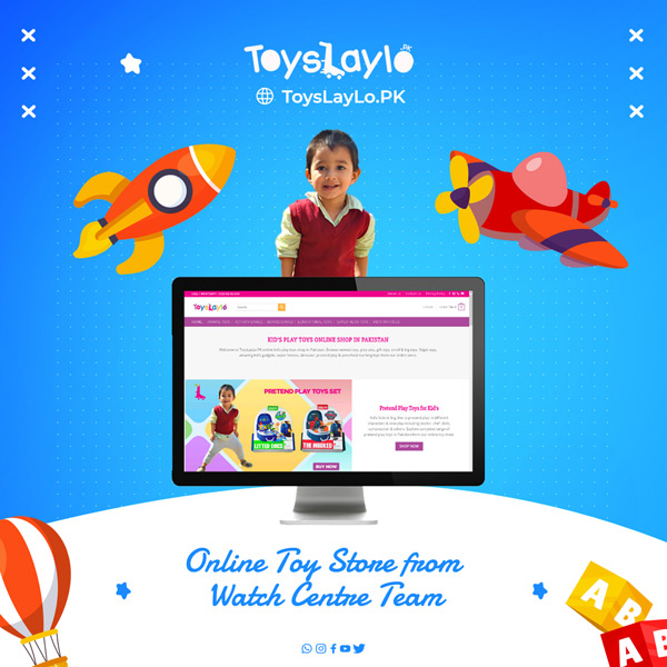 ToysLayLo.PK promotion banner. Online toy store from Watch Centre Team.