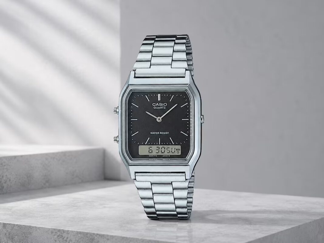 AEQ 230A 1D black dial Casio analog digital watch