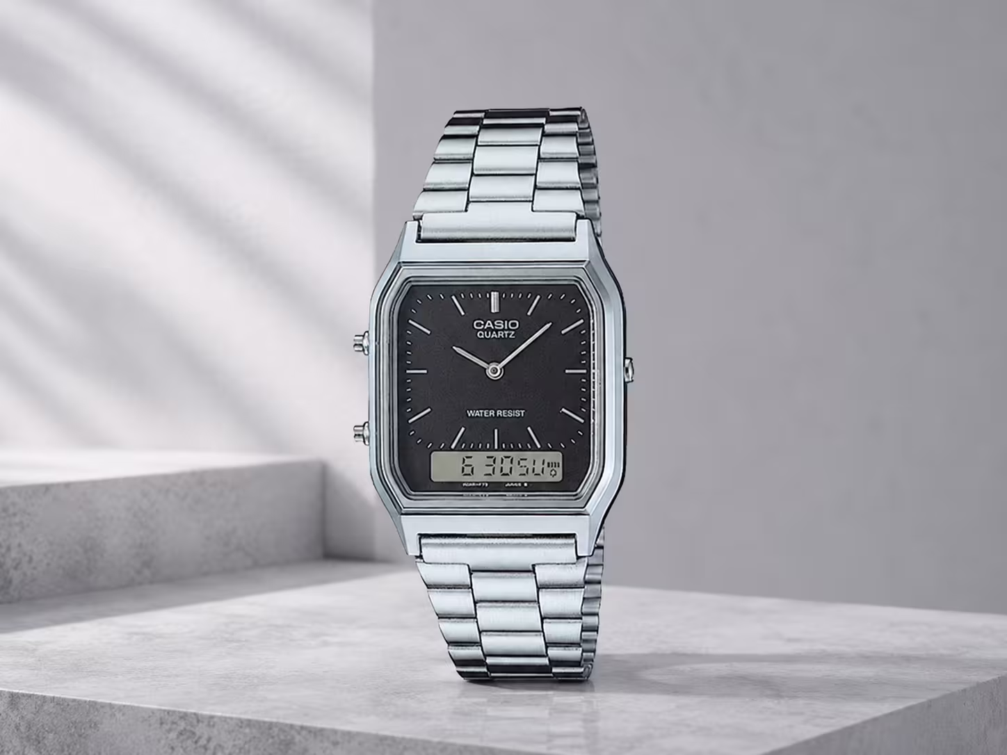 AEQ 230A 1D black dial Casio analog digital watch