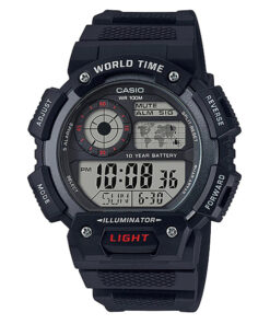 Casio AE-1400WH-1AV black resin band digital dial world time feature men's sports watch