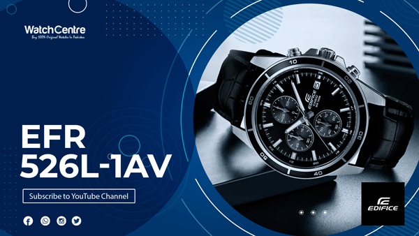 Casio Edifice EFR-526L-1AV black leather strap & round dial men's chronograph wrist watch