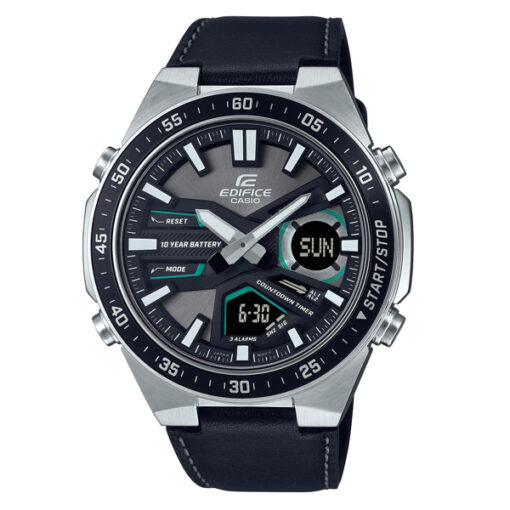 Casio Edifice EFV-C110L-1AV black leather strap grey analog digital dial men's sports watch