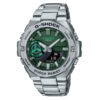 G-Shock GST-B500AD-3A silver stainless steel chain green analog digital dial men's solar powered dress watch