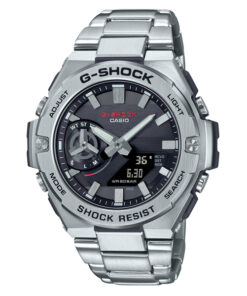 G-Shock GST-B500D-1A silver stainless steel chain black analog digital dial men's solar powered quartz wrist watch