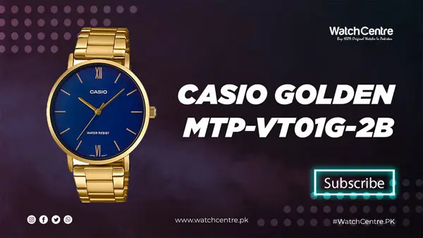 Casio mtp vt01g 2b blue dial & golden stainless steel chain men's analog gift watch