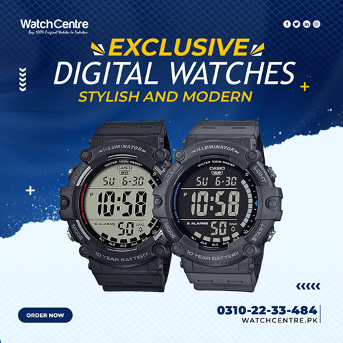 Casio AE-1500WH series round dial black resin strap digital sports wristwatch