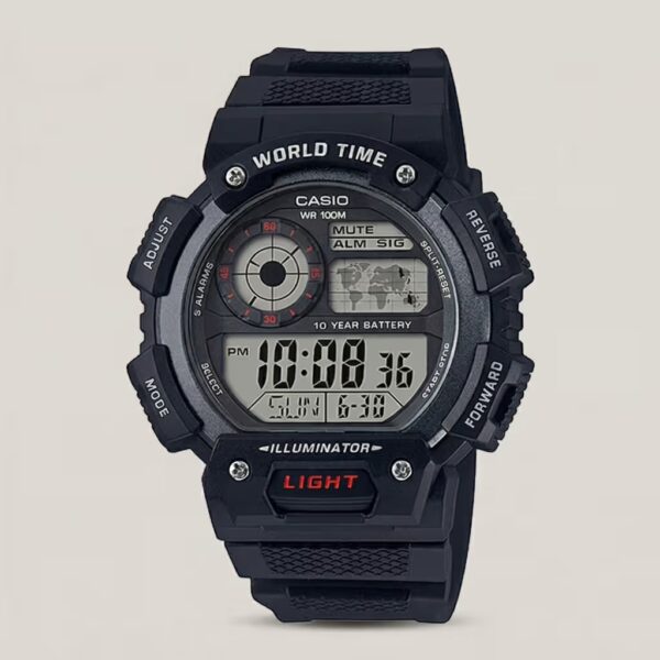 Casio AE-1400WH-1AV black resin band digital dial world time feature men's sports watch