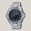 Casio G-Shock men's silver metal analog-digital watch with black dial, shock-resistant design and 200M water resistance
