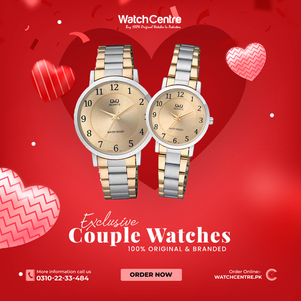Budget range couple watches in golden silver chain and golden numeric dial for him & her