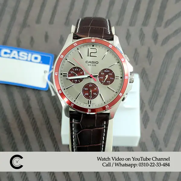 MTP 1374L 7A1 casio men's brown leather strap & multi hand dial dress gift watch original Casio