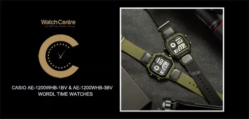 Casio AE-1200WHB series digital world time watches in nylon strap video review