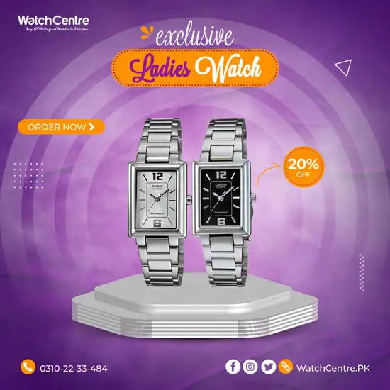 Casio Ladies LTP 1238D series square dial stainless steel chain dress wrist watches