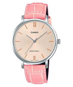 Casio LTP-VT01L-4B pink leather strap roman dial ladies stylish wrist watch