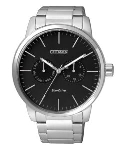 Citizen AO9040-52E silver stainless steel chain black multi-hand dial men's eco drive quartz watch
