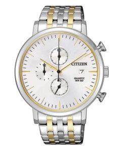 Citizen AN3614-54A two tone stainless steel chain silver chronograph dial men's dress watch