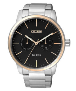 Citizen AO9044-51E silver stainless steel chain black multi-hand dial men's eco drive wrist watch