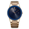 Citizen AU1066-80L rose gold stainless steel chain blue analog dial men's eco drive splash resistant dress watch