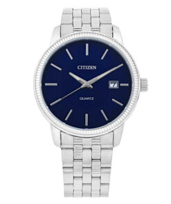 Citizen DZ0050-57L silver stainless steel chain blue analog dial men's luxury dress watch with date feature on dial