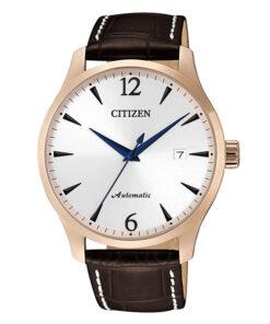 Citizen NJ0113-10A brown calf leather strap silver analog dial men's automatic wrist watch