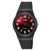 Q&Q V25A-002VY black resin band red analog dial men's quartz watch