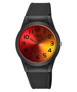 Q&Q V25A-004VY black resin band orange numeric dial men's hand watch