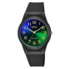 Q&Q V25A-005VY black resin band multi color numeric dial men's casual watch
