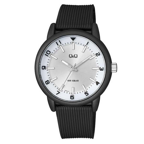 Q&Q VR52J011Y black resin band silver analog numeric dial casual youth watch