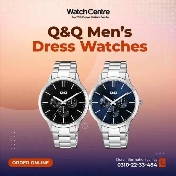 Q&Q men's multi hand dial dress watches in blue & black attractive dial