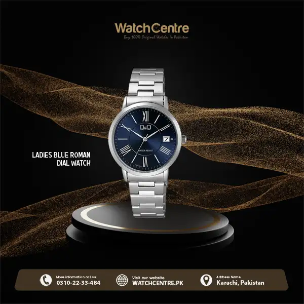 A475J208Y q&q ladies blue roman dial & silver stainless steel dress quartz wristwatch