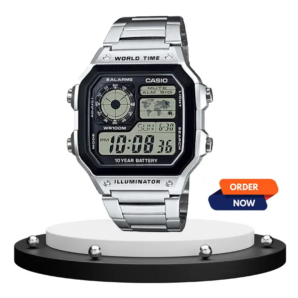 ae-1200whd-1av square digital stainless steel wrist watch by Casio Japan classic James Bond 007 movie watch