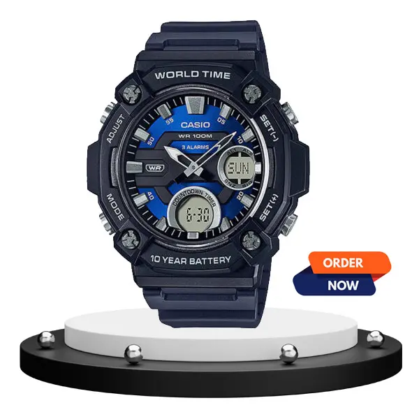 AEQ 120W 2AV New Casio Analog Digital Wrists Watch in Black Resin Strap