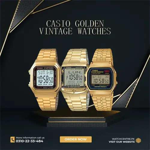 Casio golden stainless steel chain viintage style digital sports chain watches