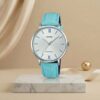 Casio LTP-VT01L-7B3 ladies white dial watch with turquoise leather strap and silver case