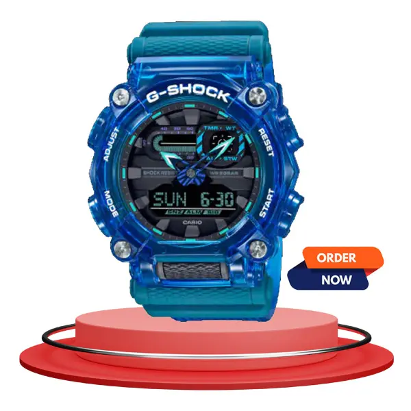 Casio G-Shock blue transparent resin strap & analog digital dial men's wrist watch