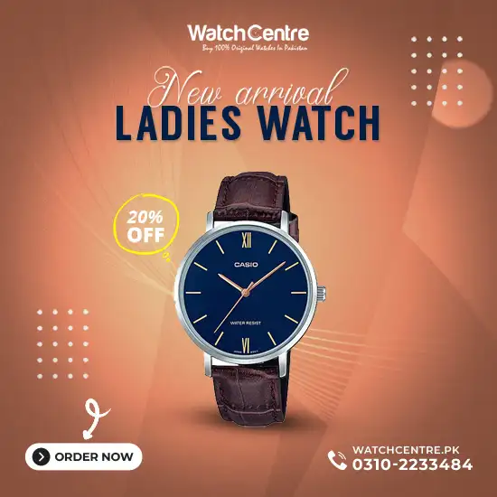 LTP VT01L 2B blue dial brown leather strap ladies wristwatch by Casio Japan