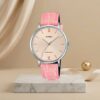 Casio ladies watch with rose pink dial and pink leather strap