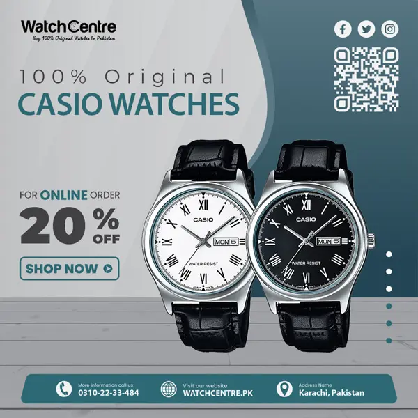 20% off on Casio men's leather strap wrist watches in roman analog dial
