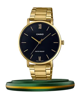 Casio MTP VT01G 1B black simpl dial & golden stainless steel chain men's gift watch