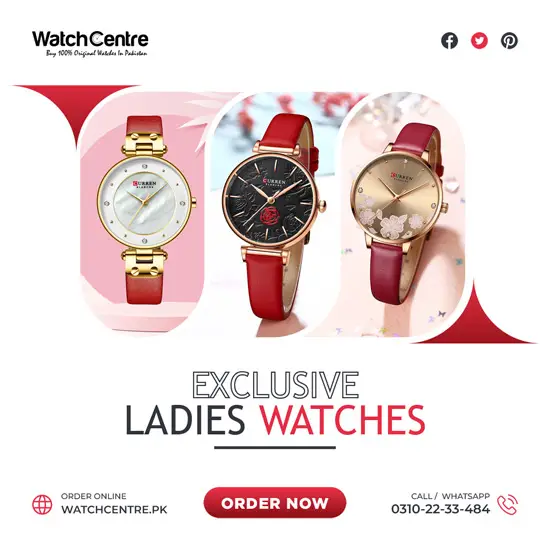 Curren ladies red leather strap stylish watches