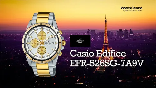 Casio Edifice EFR-526SG-7A9V two tone stainless steel chain silver chronograph dial men's gift watch video review