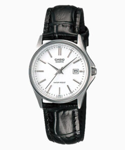 Casio LTP-1183E-7A black leather strap white dial ladies quartz watch