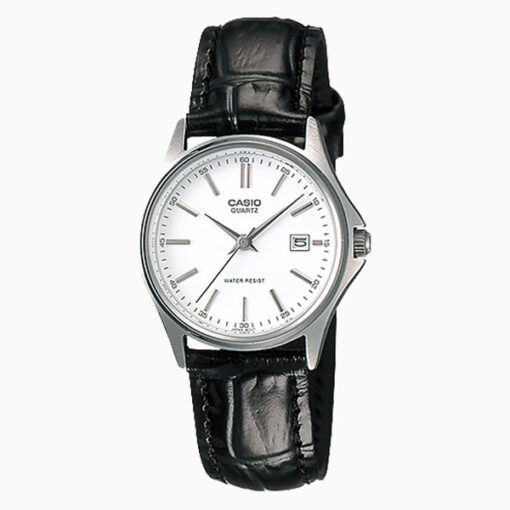 Casio LTP-1183E-7A black leather strap white dial ladies quartz watch