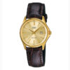 Casio LTP-1183Q-9A brown leather strap golden analog dial ladies dress watch