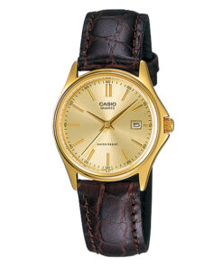Casio LTP-1183Q-9A brown leather strap golden analog dial ladies dress watch