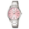 Casio LTP-1303D-4A silver stainless steel chain pink analog dial ladies wrist watch