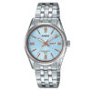 Casio LTP-1335D-2A silver stainless steel chain blue analog dial ladies wrist watch
